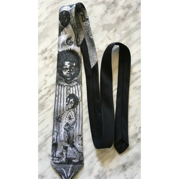 Vintage Ralph Marlin Men's Tie Blaine Heilman Buckwheat ENT Black White 1991 USA - Picture 1 of 7